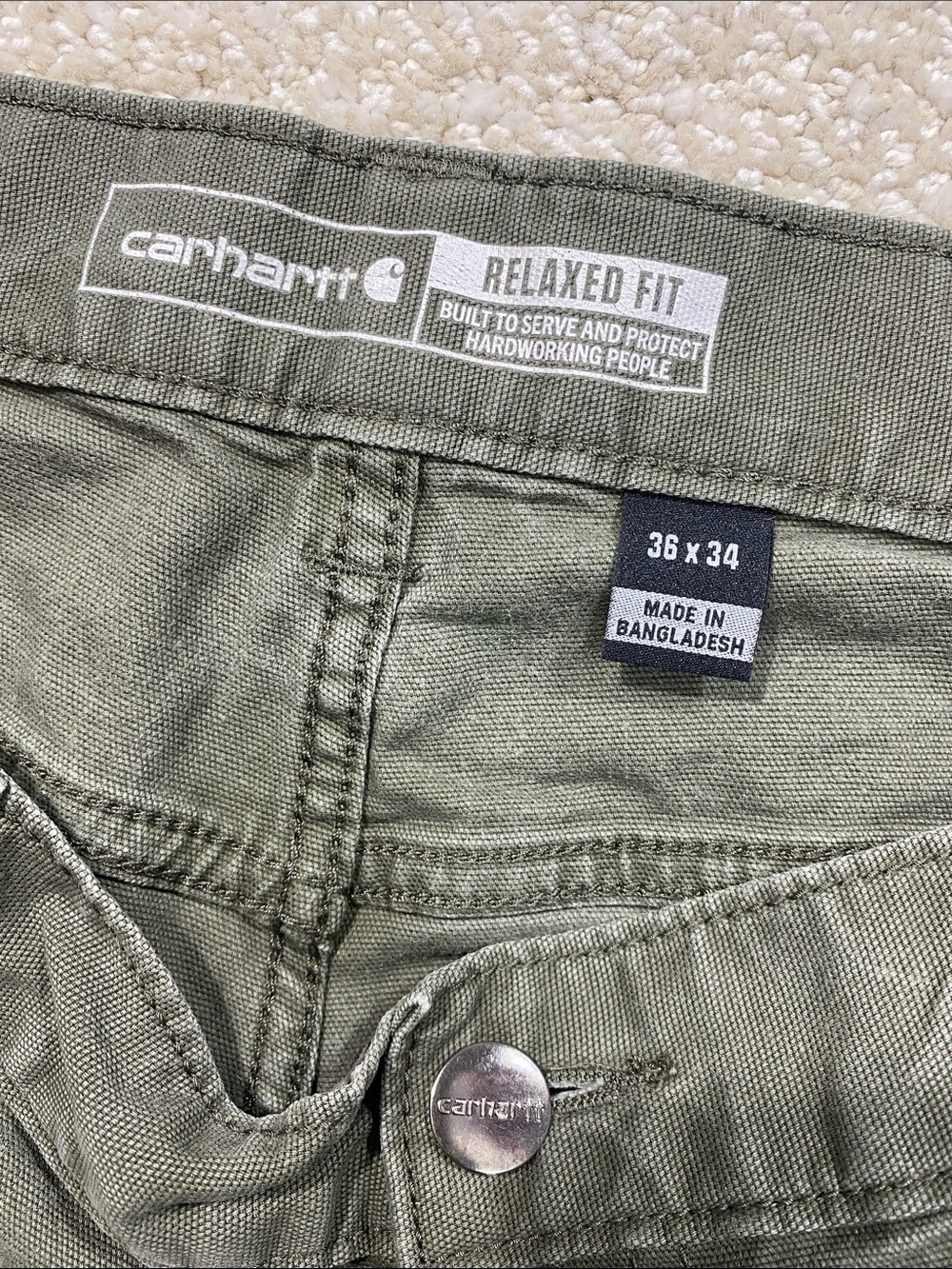 Carhartt Men's Olive Green Straight Fit Work Pants Size 36/34 straight cut relax - Picture 10 of 16